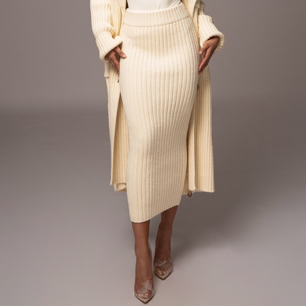 JLUXLABEL Cream Ribbed Knit Skirt